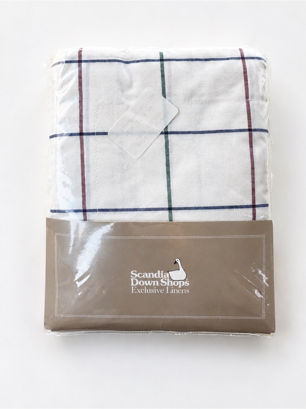 Scandia Down Shops Plaid Linen Set - White with Navy, Green & Burgundy Stripes
